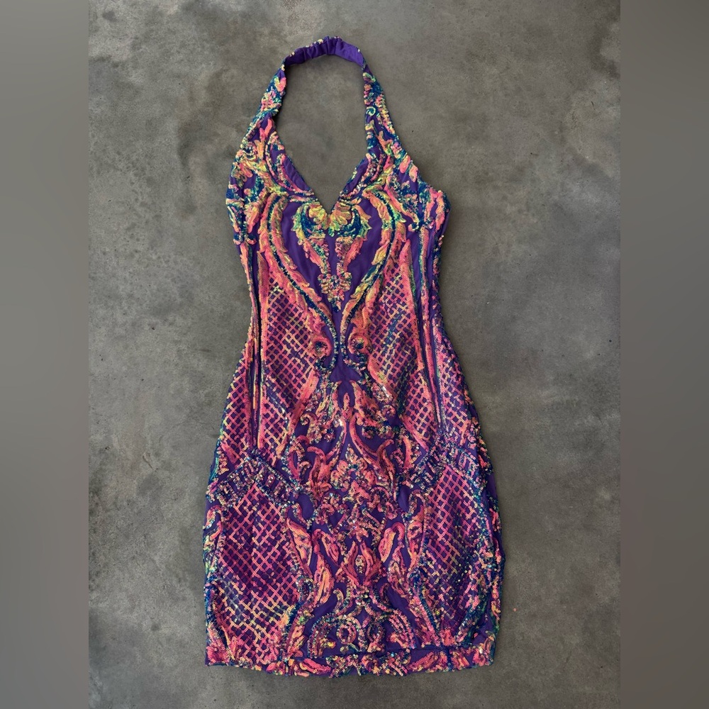 B Darlin Multicolor Backless Halter Dress